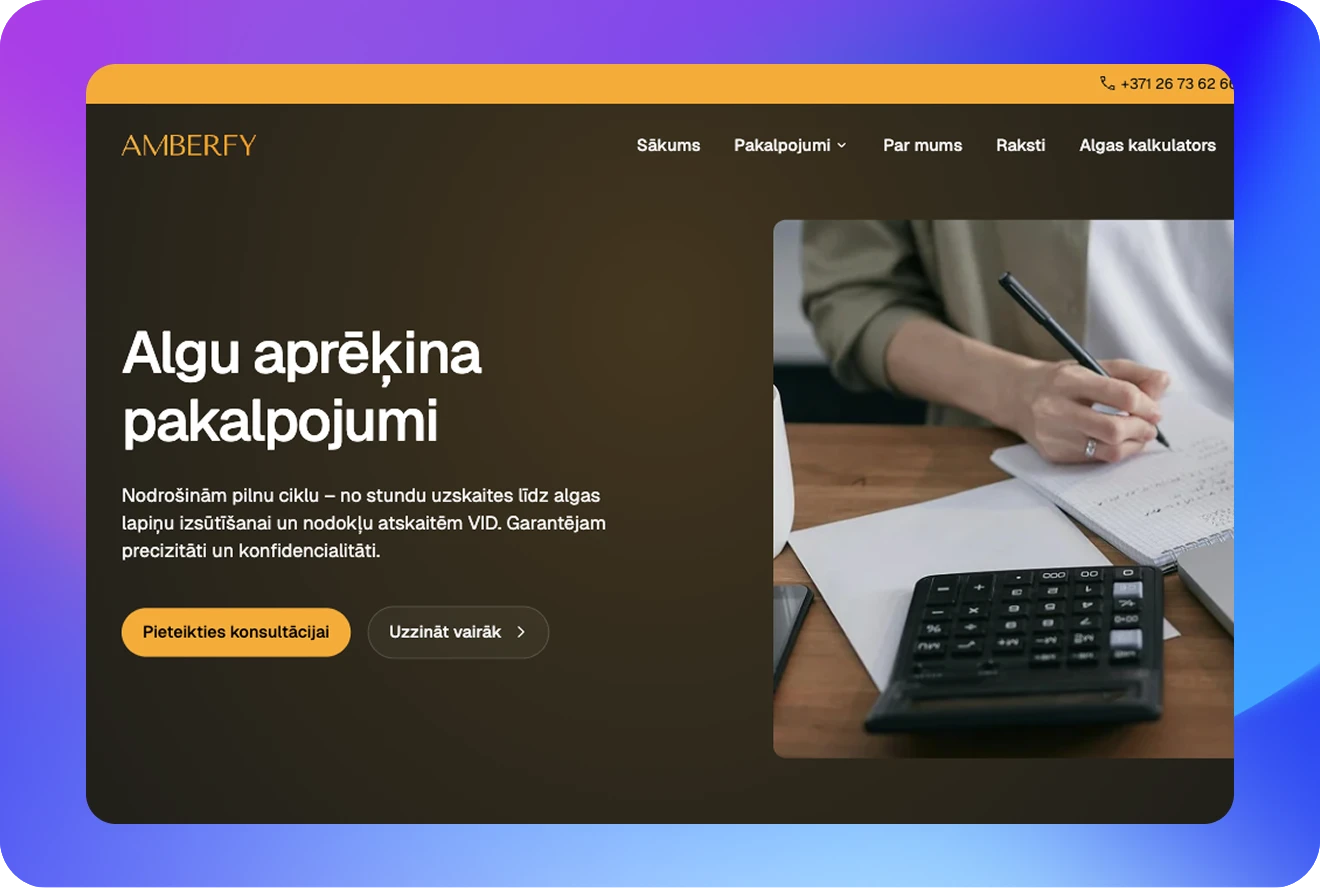 Amberfy grāmatvedības ārpakalpojumu mājaslapas izstrāde